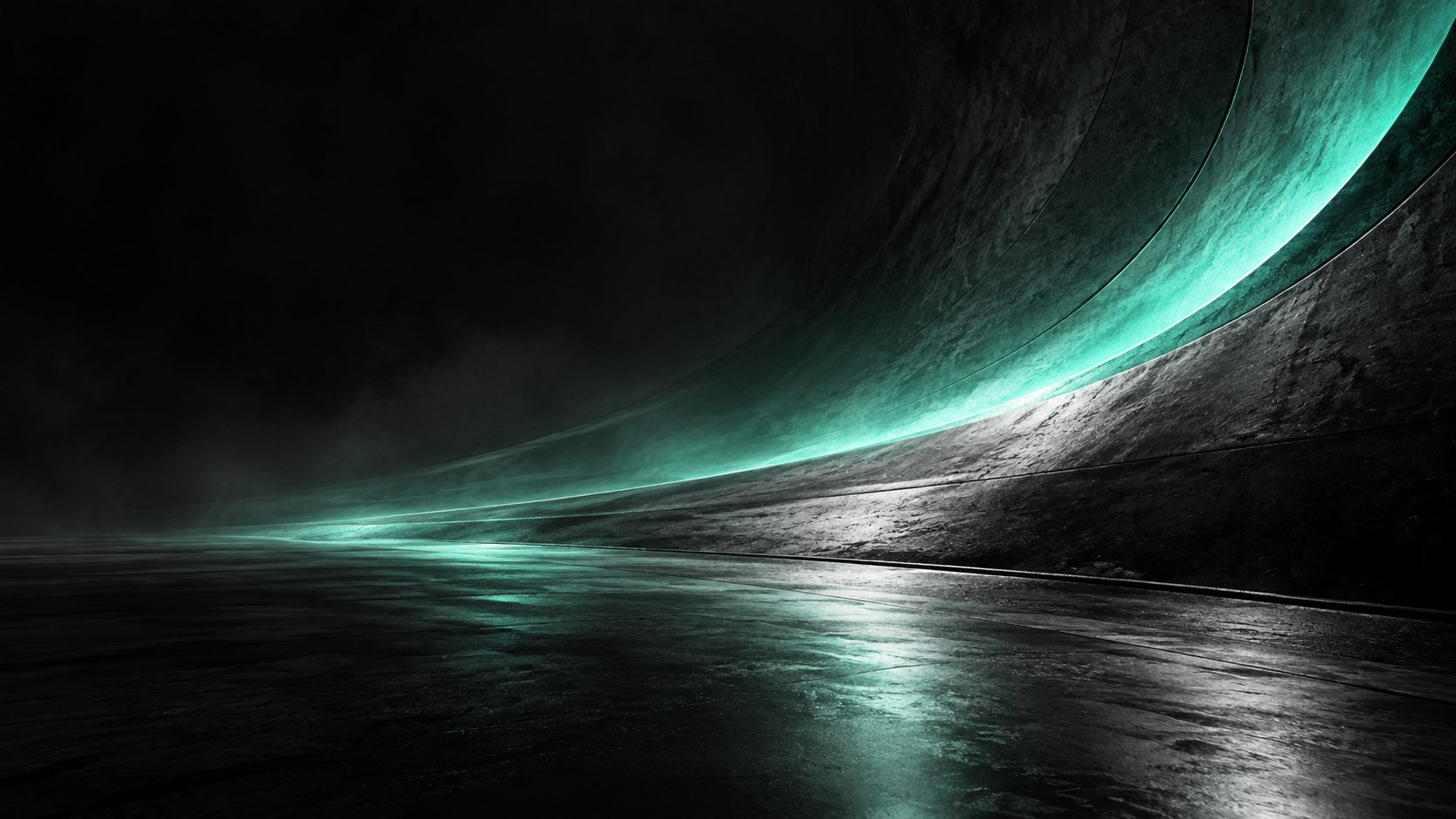 Curva de luz verde sobre superficie oscura